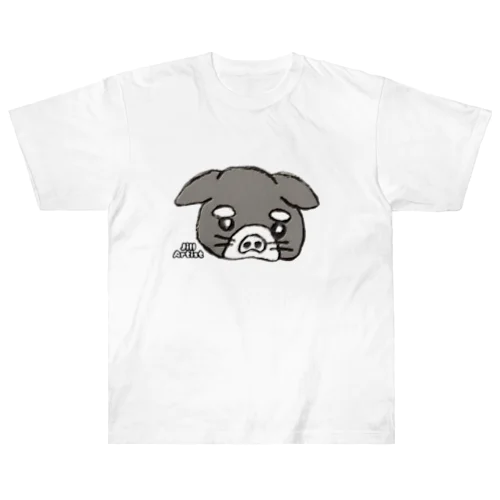 犬＊イラスト＊鉛筆画＊絵＊ブサカワ ヘビーウェイトTシャツ