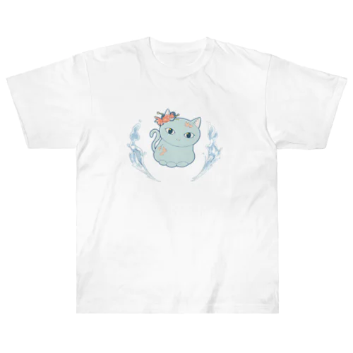 四季猫さん(夏/金魚)(ライトブルー) Heavyweight T-Shirt