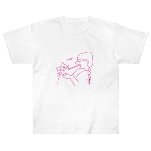 お断りねこ（ピンクの線） Heavyweight T-Shirt