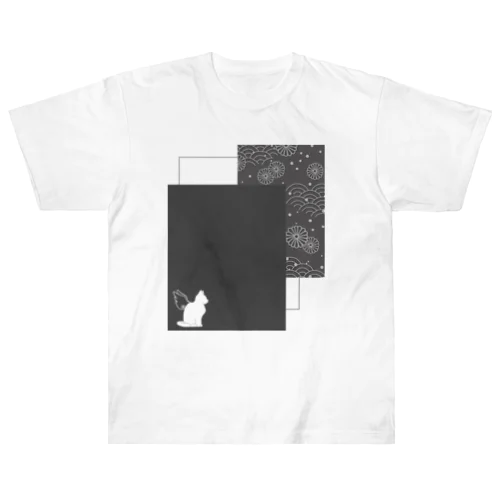 羽ねこさん(和柄/灰色) Heavyweight T-Shirt