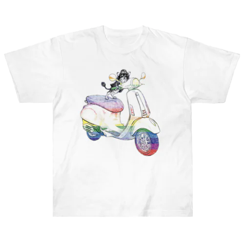 チワワのすっちゃんバイクに乗る〜レインボーバージョン〜 Heavyweight T-Shirt