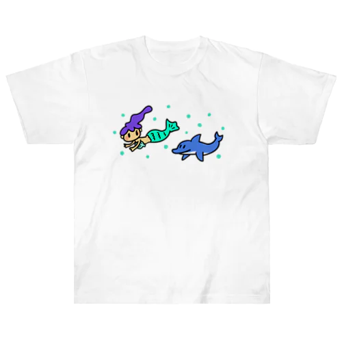 人魚姫と仲良しイルカ ヘビーウェイトTシャツ