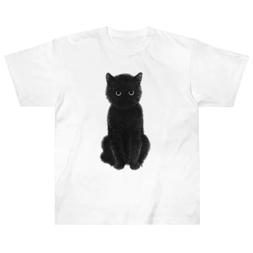 ふさふさの黒猫 ヘビーウェイトTシャツ