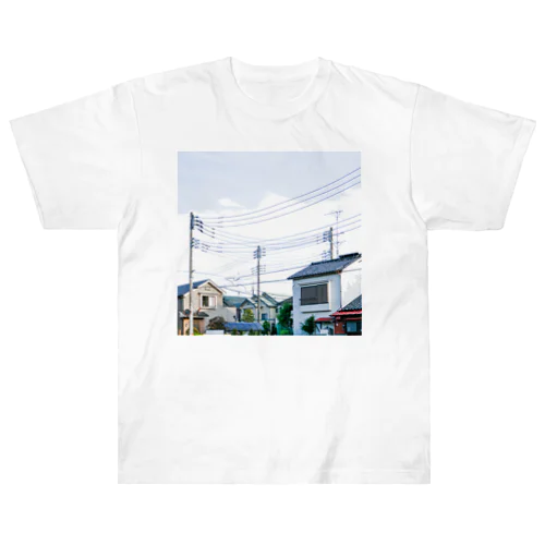 電線と家々 Heavyweight T-Shirt