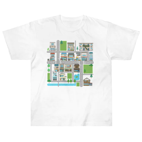建物たくさんイラストマップ Heavyweight T-Shirt