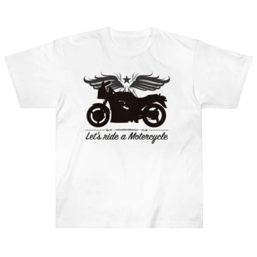 バイクに乗ろうぜ！1（黒シルエット） Heavyweight T-Shirt