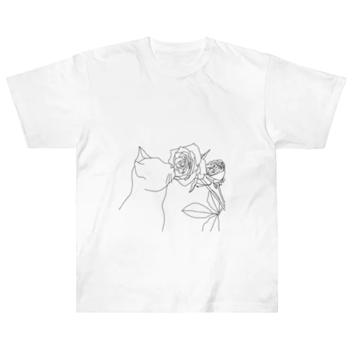 植物シリーズ　猫とバラ Heavyweight T-Shirt