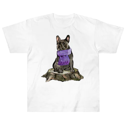 マフラー犬　フレンチブルドッグ　ブリンドル Heavyweight T-Shirt