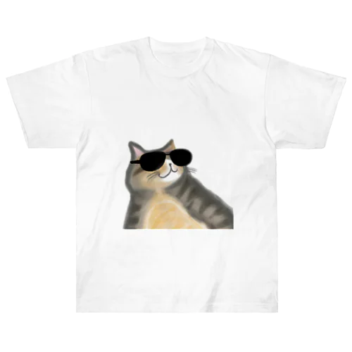 サングラスをかけた太った猫_01 Heavyweight T-Shirt