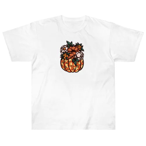 Pumpkin and Flowers for Halloween かぼちゃ と 花 ハロウィン用 ヘビーウェイトTシャツ