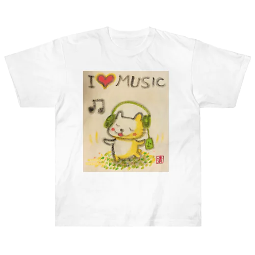 音楽好きねこちゃん Music Kitty Heavyweight T-Shirt