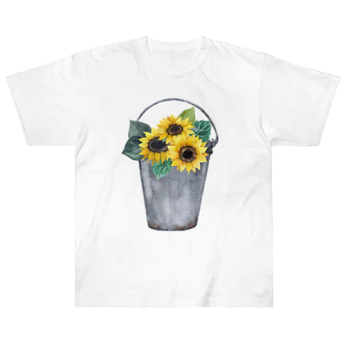 Watering bucket and sunflowers  じょうろ と ひまわり ヘビーウェイトTシャツ