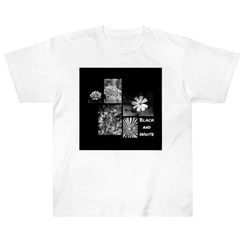 Black and White Flowers ヘビーウェイトTシャツ