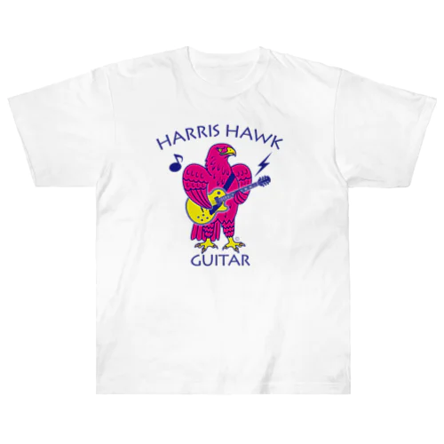 ハリスホーク・ギター・鷲・鷹・ピンク・音楽・モモアカノスリ・なつく・ペット・狩り・Harris Hawk・イラスト・Guitar・絵・鳩よけ・鳥・猛禽・タカ目タカ科・オリジナル作品(C) Heavyweight T-Shirt