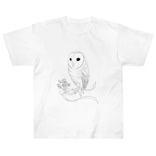 メンフクロウと花 ヘビーウェイトTシャツ