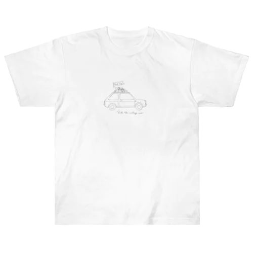 ヴィンテージカー(線描画) ヘビーウェイトTシャツ