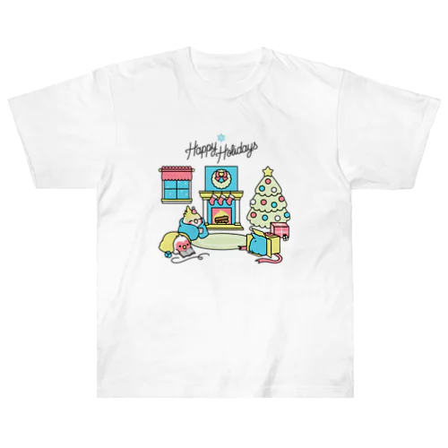 Happy Holidays コザクラインコ　オカメインコ Chubby Bird ヘビーウェイトTシャツ