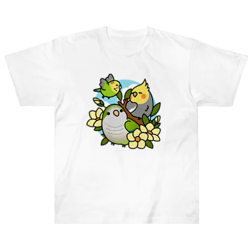 仲良しインコ　セキセイインコ、オカメインコ、オキナインコ Chubby Bird ヘビーウェイトTシャツ