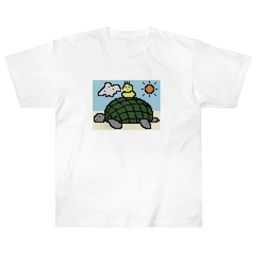 亀に乗る鳥 ヘビーウェイトTシャツ