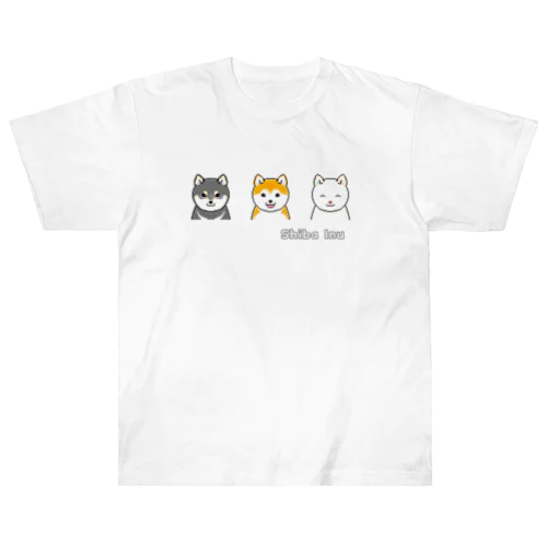 3色柴犬トリオのドット絵 ヘビーウェイトTシャツ