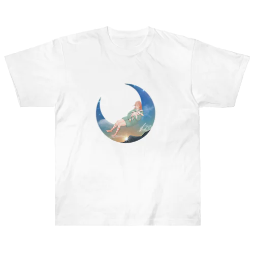 ウサギのぬいぐるみと眠る女の子 Heavyweight T-Shirt