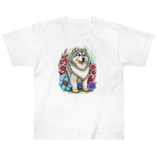 花アラスカの子犬。 愛犬家のためのキュートなデザイン。 Heavyweight T-Shirt