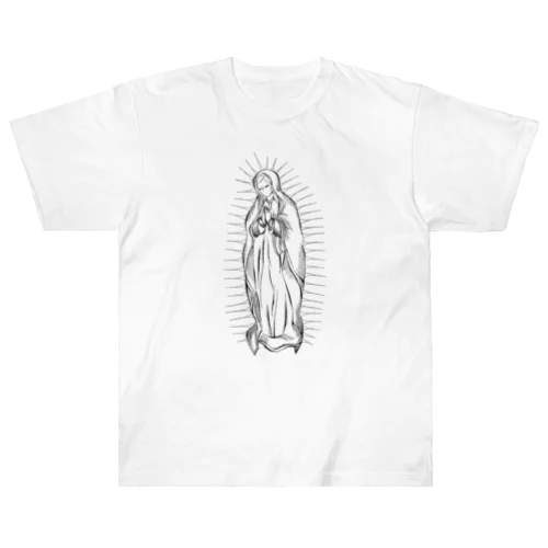 聖母マリア　デザイン　前面タイプ　線画デザイン ヘビーウェイトTシャツ