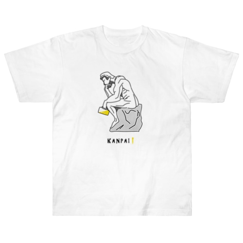 彫刻 × BEER（考える人）黒線画 Heavyweight T-Shirt