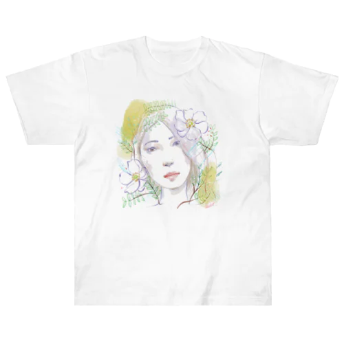 お花と水彩の子 Heavyweight T-Shirt