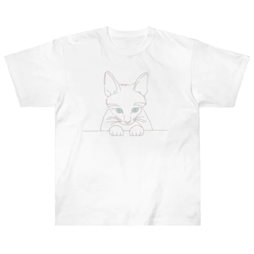 ひょっこり顔出し猫　シロ ヘビーウェイトTシャツ