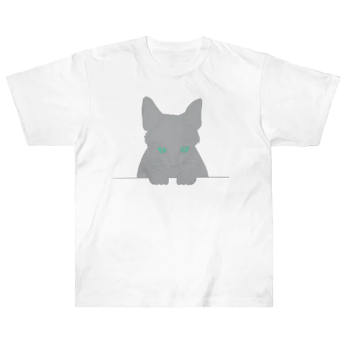 ひょっこり顔出し猫　グレー ヘビーウェイトTシャツ