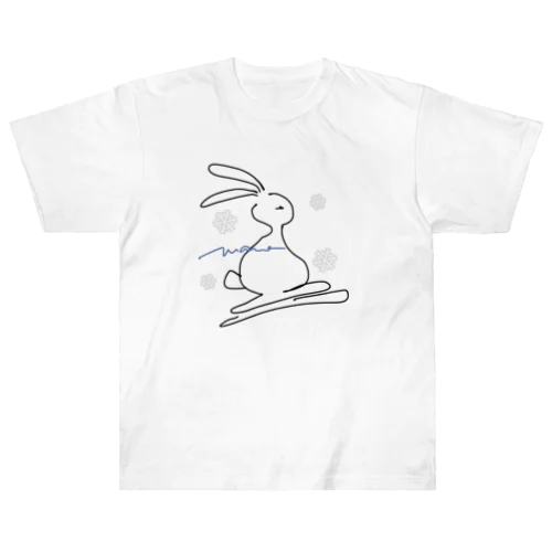 Ski rabbit with snow ヘビーウェイトTシャツ