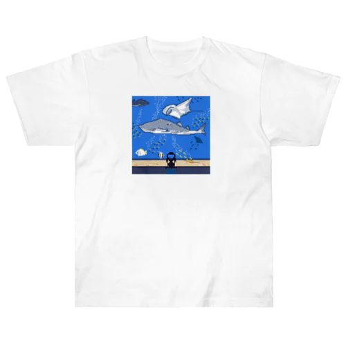 01ドット絵　ruruちゃん/三輪車でお散歩　水族館編 ヘビーウェイトTシャツ