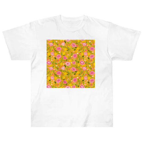 エキゾチックな花柄（黄色／小） ヘビーウェイトTシャツ