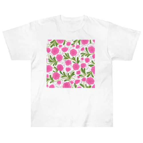 手描きの花柄（ピンク） ヘビーウェイトTシャツ