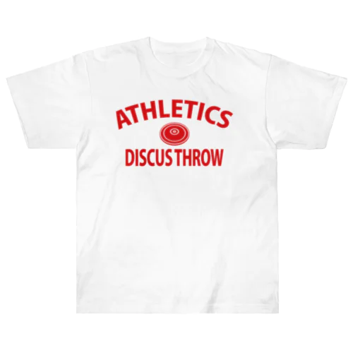 円盤投げ・赤・陸上競技・えんばんなげ・グッズ・イラスト・Tシャツ・Discus Throw・飛距離・男子・女子・かっこいい・かわいい・選手・有力・確実・候補・部活・有望・応援・精神力・集中力・メダル ヘビーウェイトTシャツ