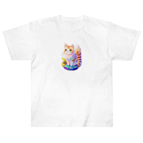 上目遣いで見上げるrainbow cute cat ヘビーウェイトTシャツ