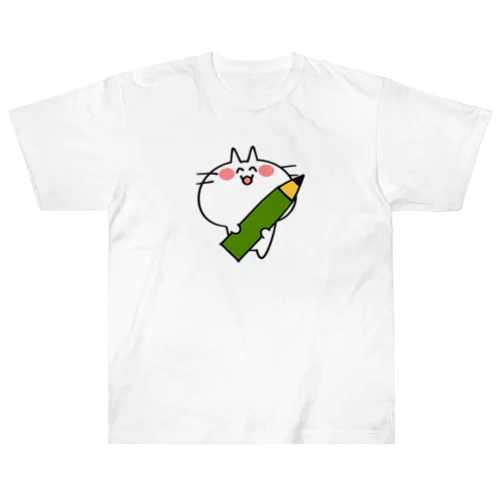 特大鉛筆を持ったにゃんこイラスト ヘビーウェイトTシャツ