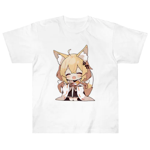 ミコン (Mikon) ver.1 狐の神様、きつね、キツネ ヘビーウェイトTシャツ