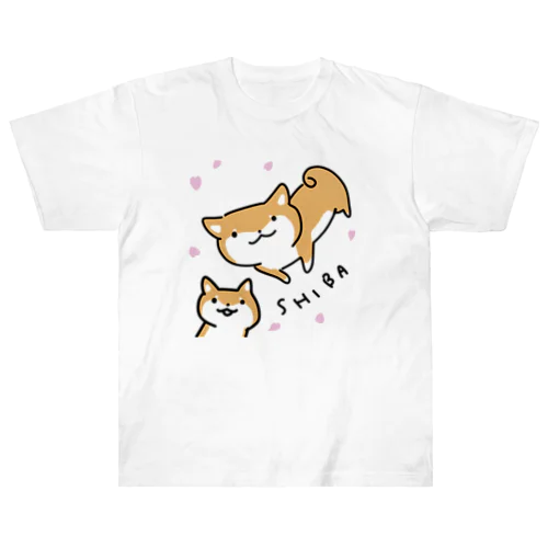 花と柴犬 ヘビーウェイトTシャツ