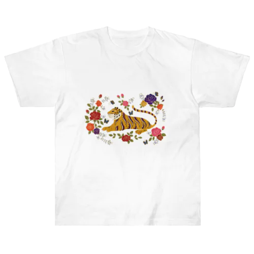 虎とバラ ヘビーウェイトTシャツ