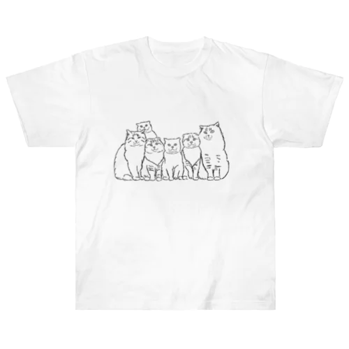 仲良し6キャット　線画 ヘビーウェイトTシャツ