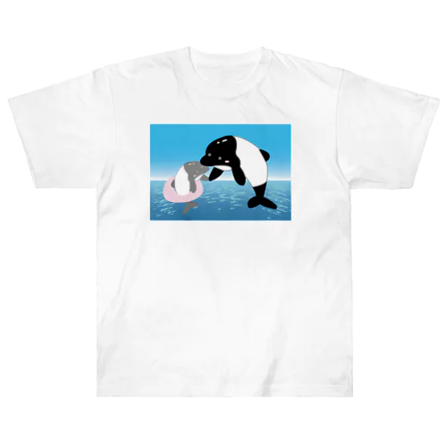 【手を取って・・・】海豚(イルカ)親子 Heavyweight T-Shirt