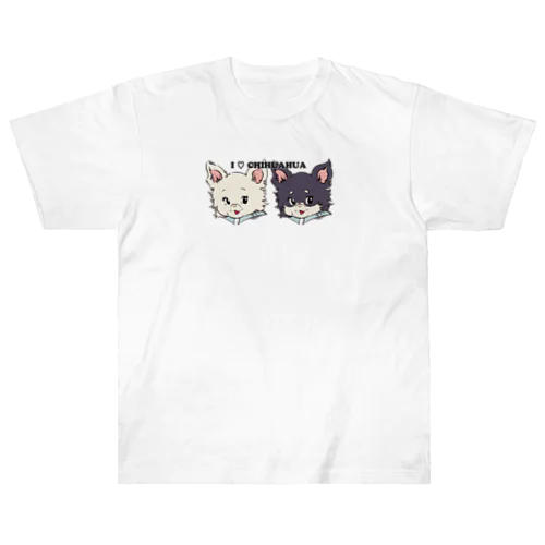 チワワ-ホワイト・クリーム&ブラックタン「I♡CHIHUAHUA」 Heavyweight T-Shirt