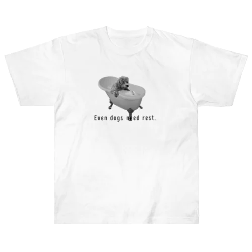 犬だって休みたい(モノクロ) Heavyweight T-Shirt