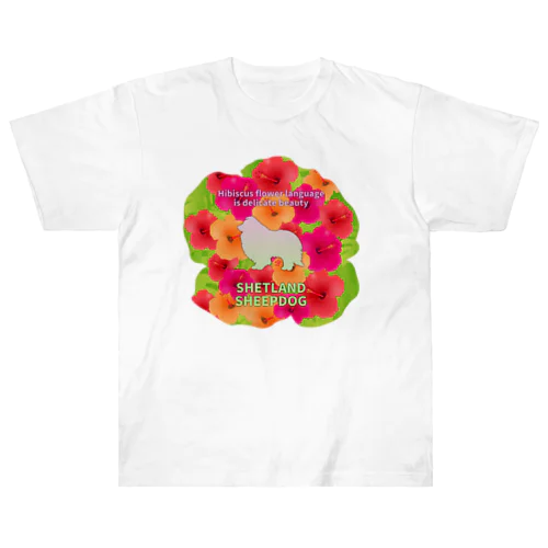 シェルティ　hibiscus　花言葉　onehappiness ヘビーウェイトTシャツ