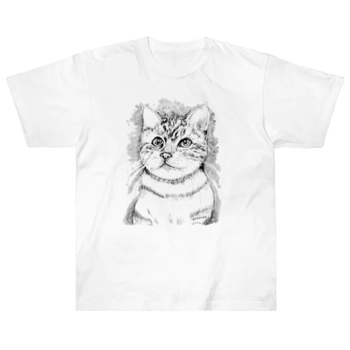 アート猫　モノクロ　 ヘビーウェイトTシャツ