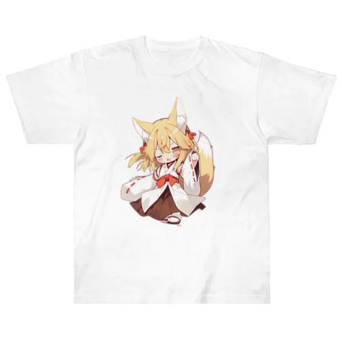 ミコン (Mikon) ver.5　狐の神様、きつね、キツネ ヘビーウェイトTシャツ