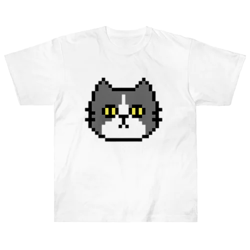 ドット絵のねこ（ハチワレ） ヘビーウェイトTシャツ