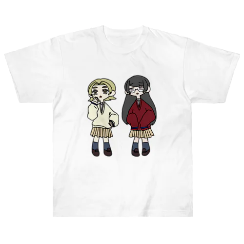 ギャルふたり（ぼんやり） ヘビーウェイトTシャツ